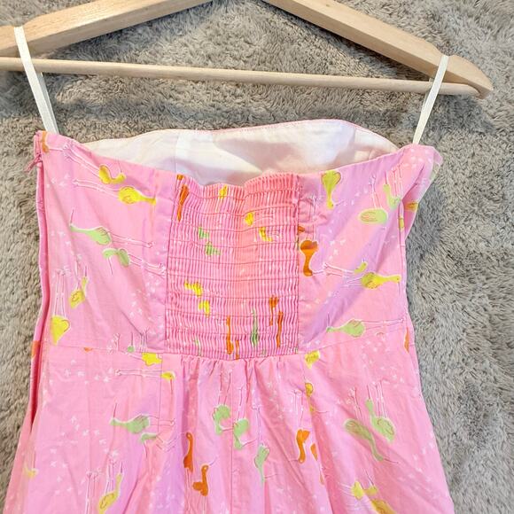 Lilly Pulitzer Pink Strapless Audrey Dress Crane Bird Print Sheath 0 XS - Picture 6 of 11